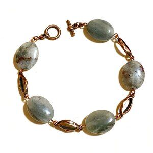 2/$20, Gray Green Rutilated Quartz Bracelet, Genuine Gemstone + Copper Chain